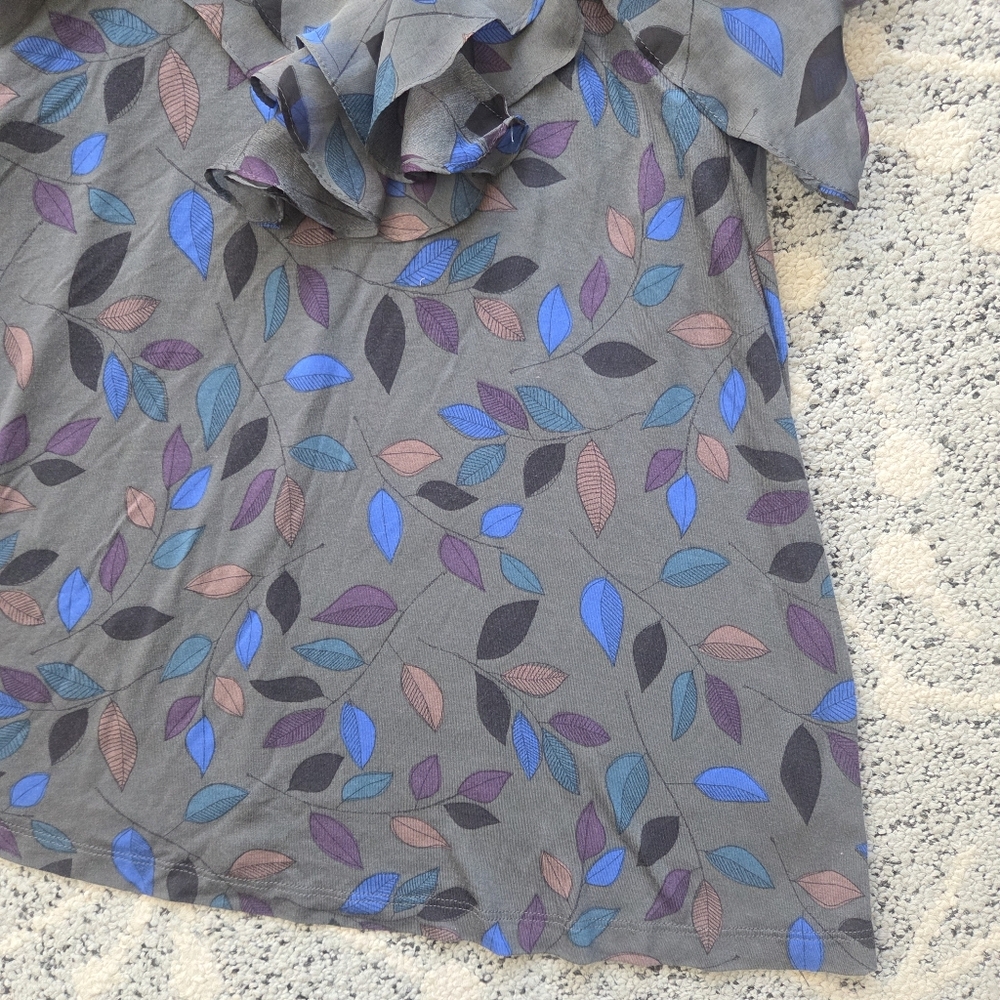 Anthropologie Greylin leaf print tank with ruffle neckline Boho - Picture 9 of 14